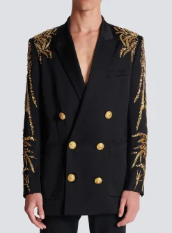 Blazer With Embroidered Bamboo Sleeves-Balmain Shop