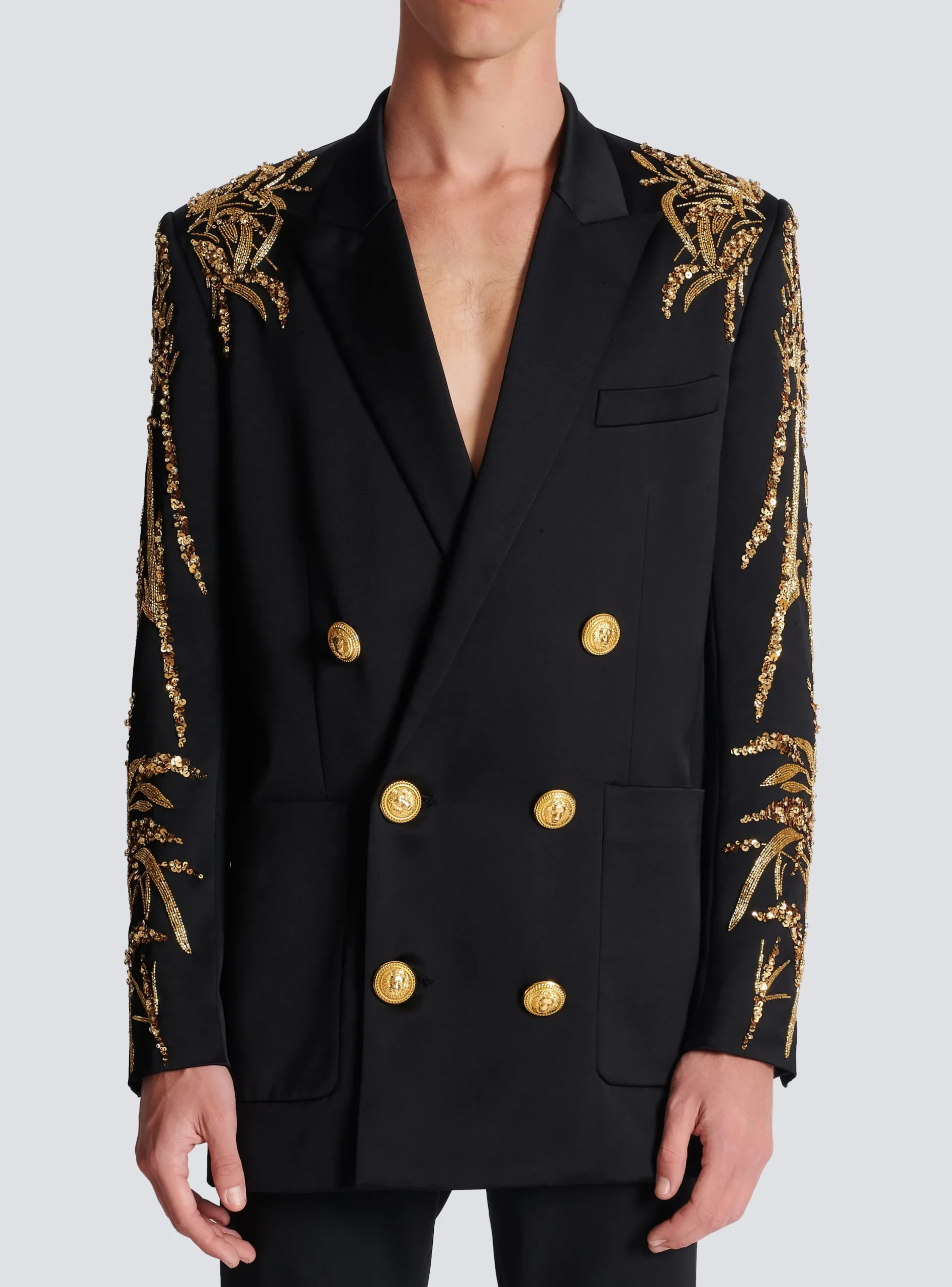 Blazer With Embroidered Bamboo Sleeves-Balmain Shop