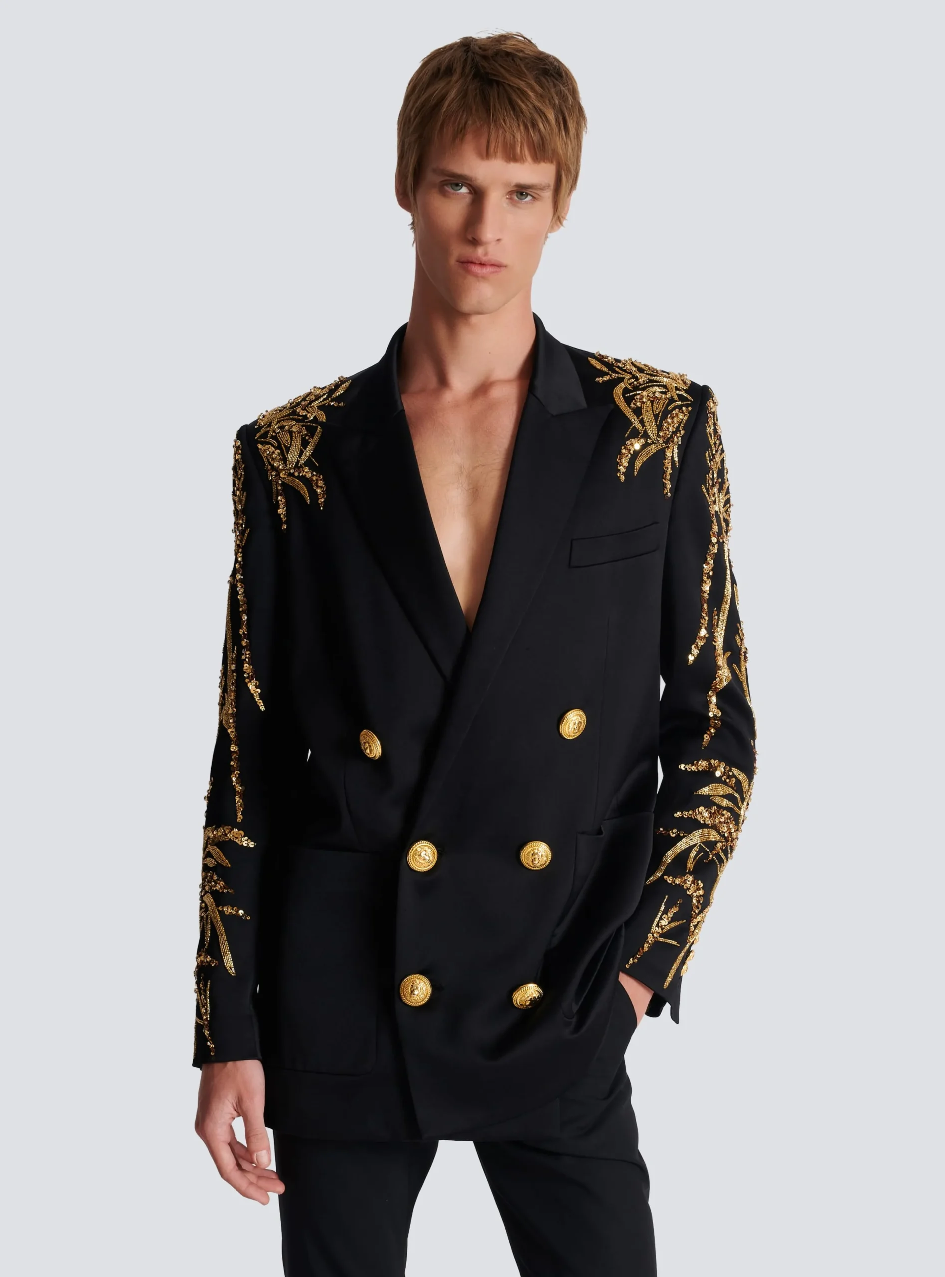 Blazer With Embroidered Bamboo Sleeves-Balmain Shop