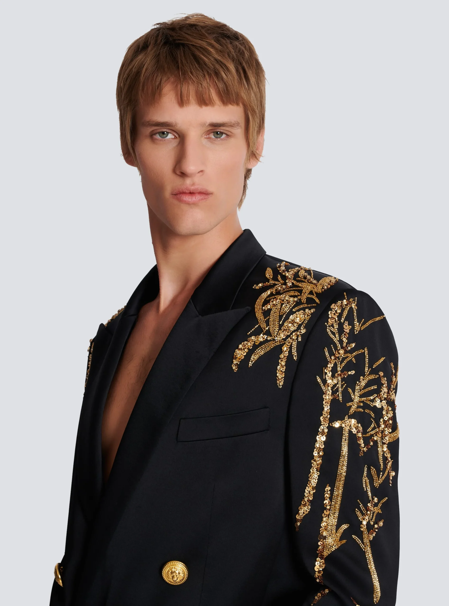 Blazer With Embroidered Bamboo Sleeves-Balmain Shop