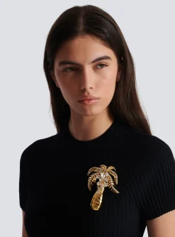 Brass And Crystal Palm Tree Brooch-Balmain Outlet