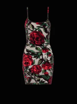 Burnout Velvet Dress With Rose Print-Balmain Store