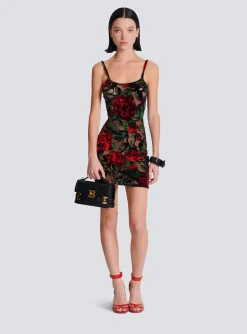 Burnout Velvet Dress With Rose Print-Balmain Store