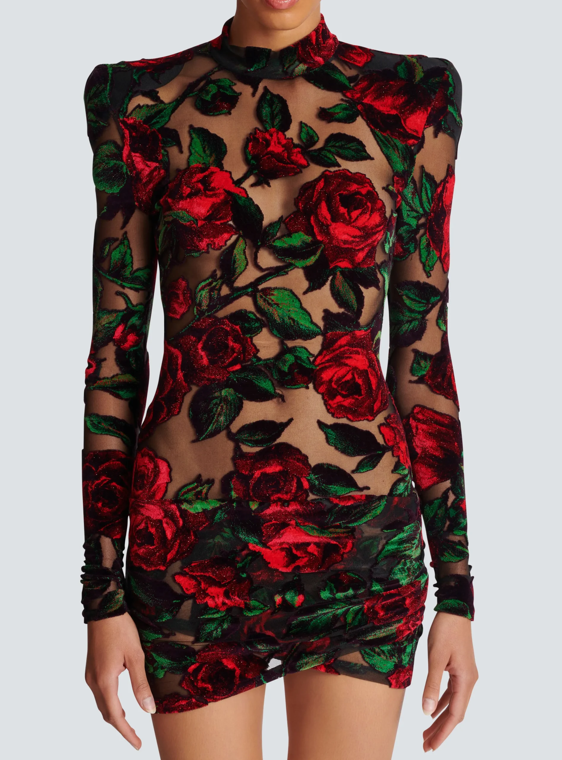 Burnout Velvet Dress With Rose Print-Balmain Cheap