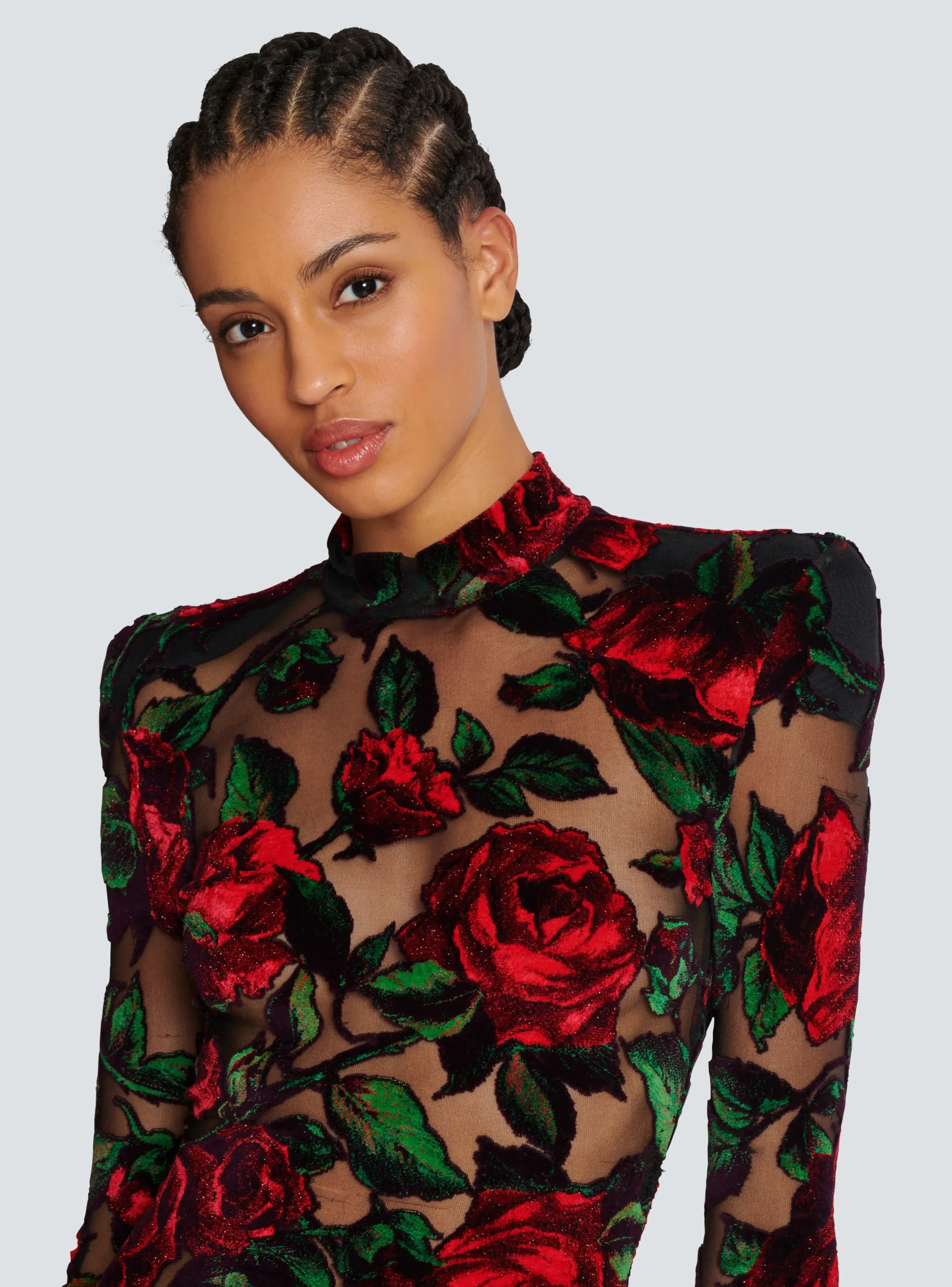 Burnout Velvet Dress With Rose Print-Balmain Cheap