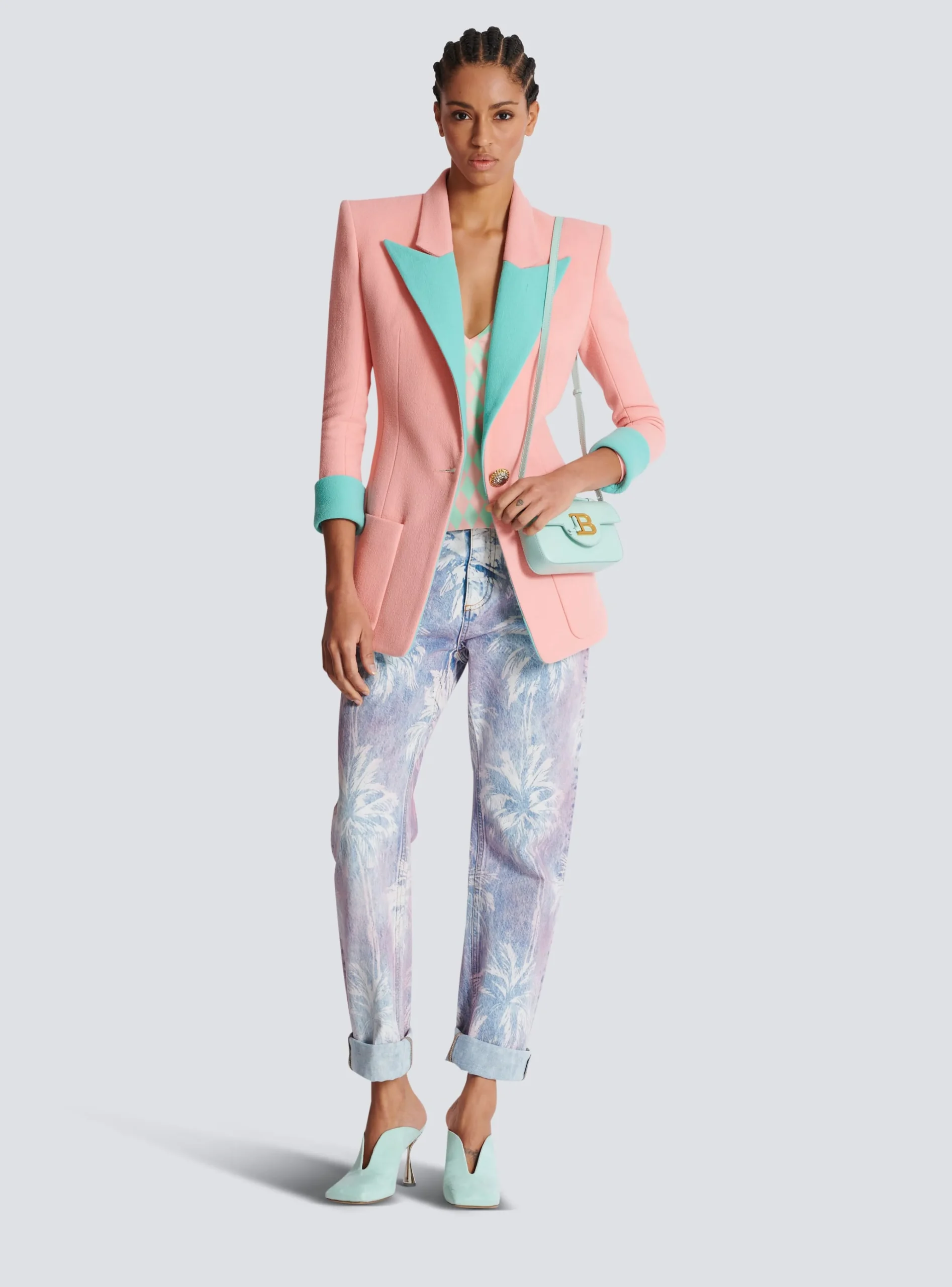1-button Double Crepe Two-tone Jacket-Balmain Hot