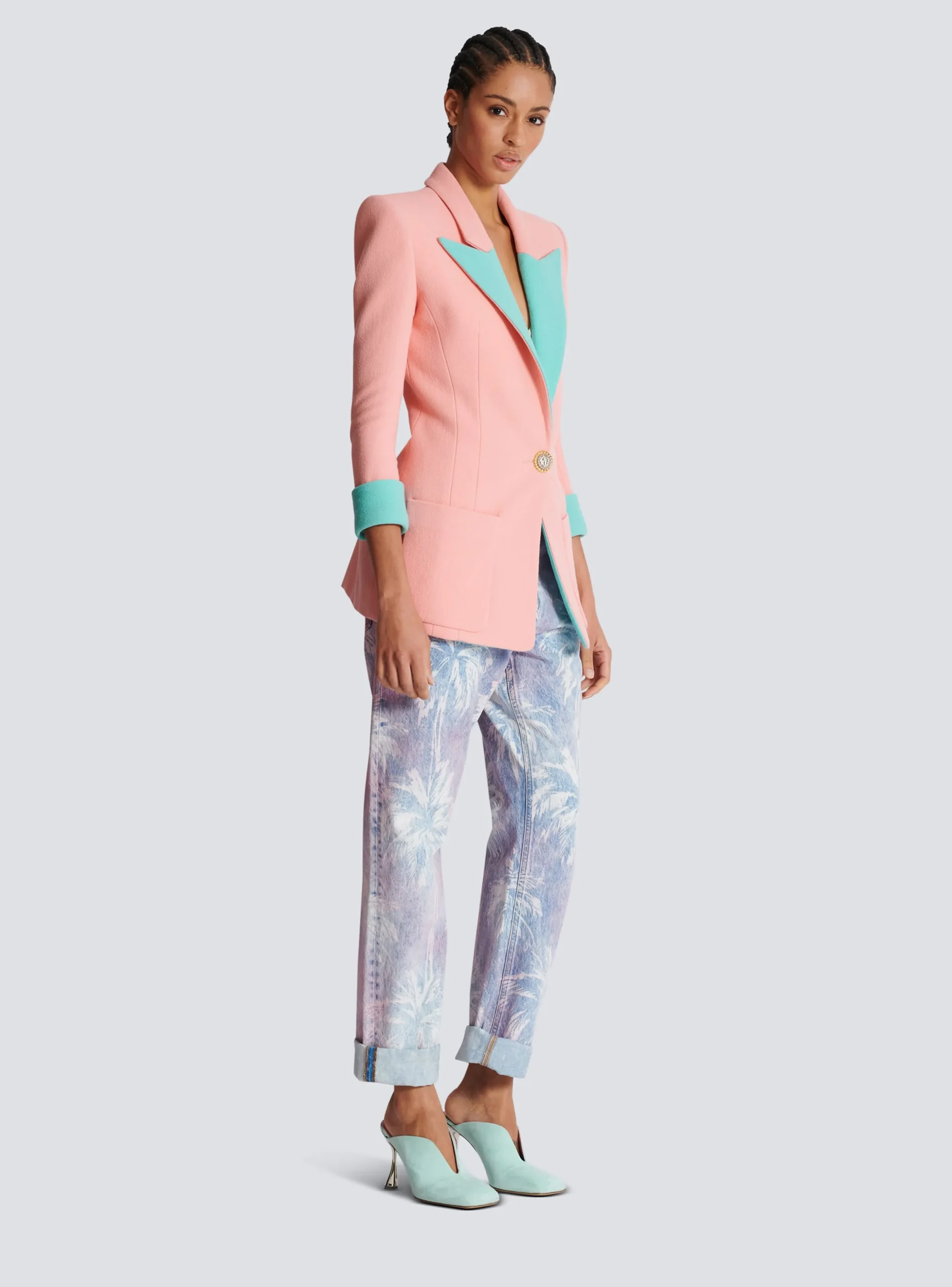 1-button Double Crepe Two-tone Jacket-Balmain Hot