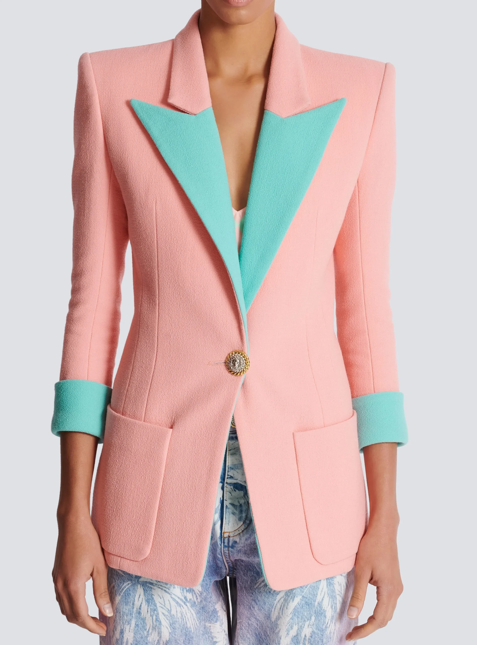 1-button Double Crepe Two-tone Jacket-Balmain Hot