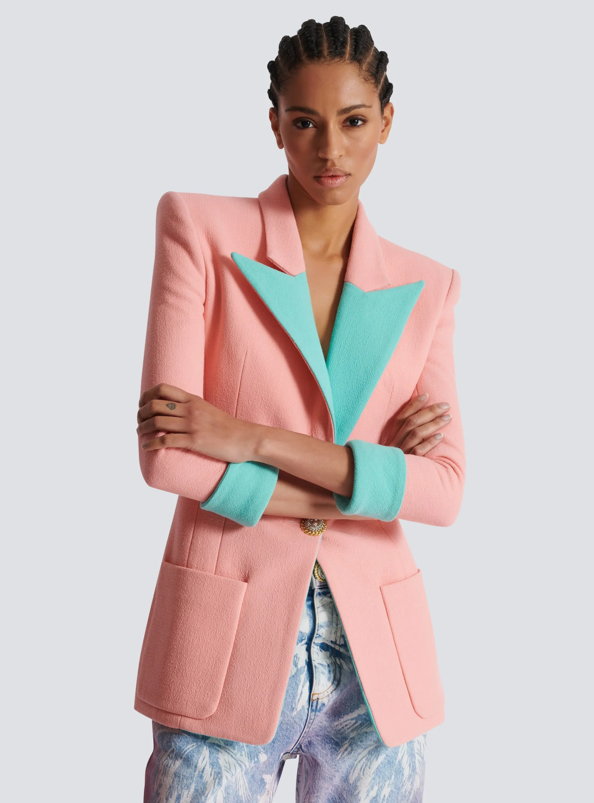 1-button Double Crepe Two-tone Jacket-Balmain Hot