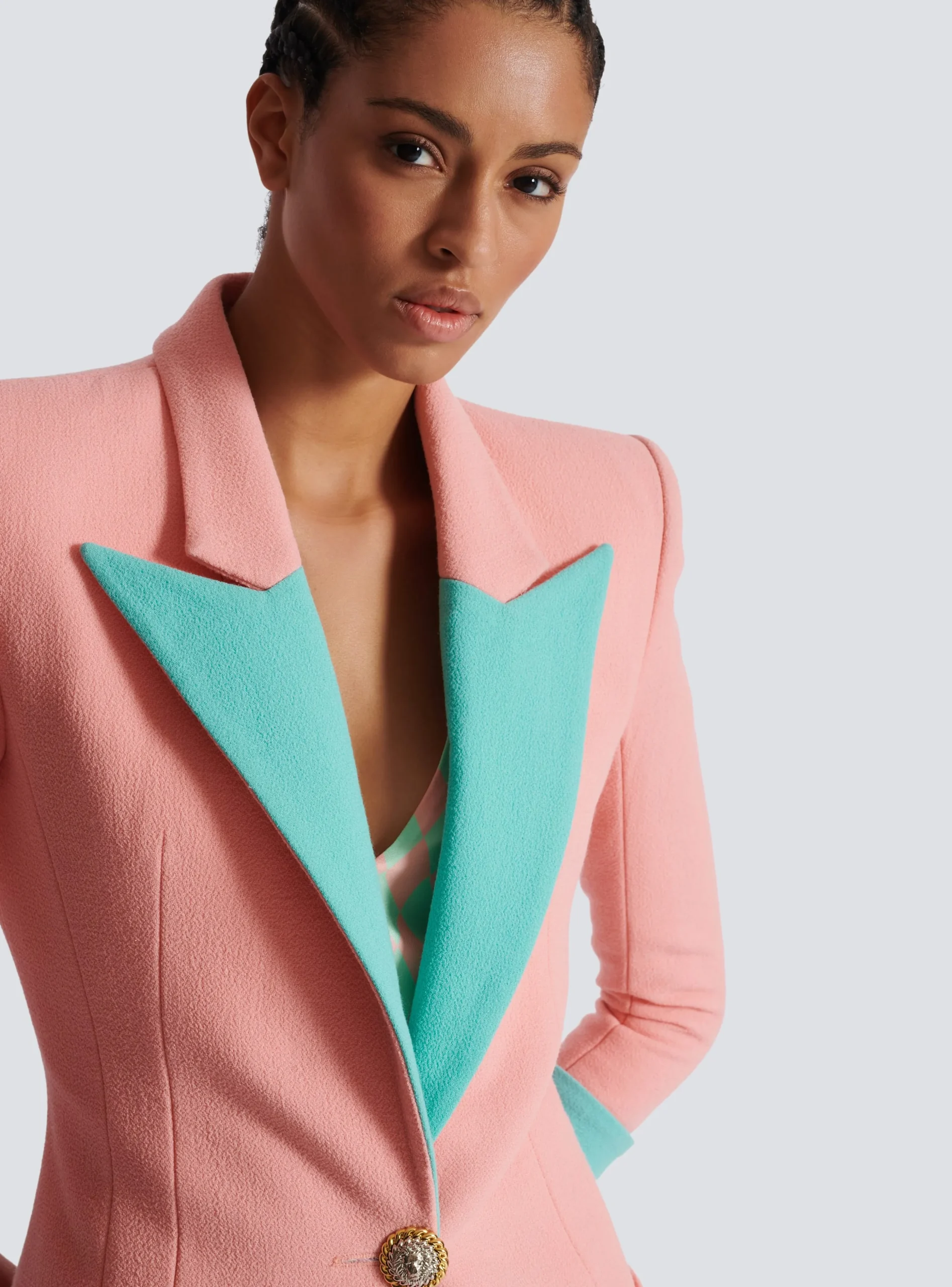 1-button Double Crepe Two-tone Jacket-Balmain Hot