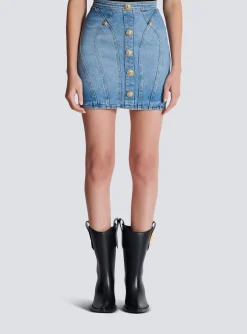 Buttoned Denim Skirt-Balmain Hot