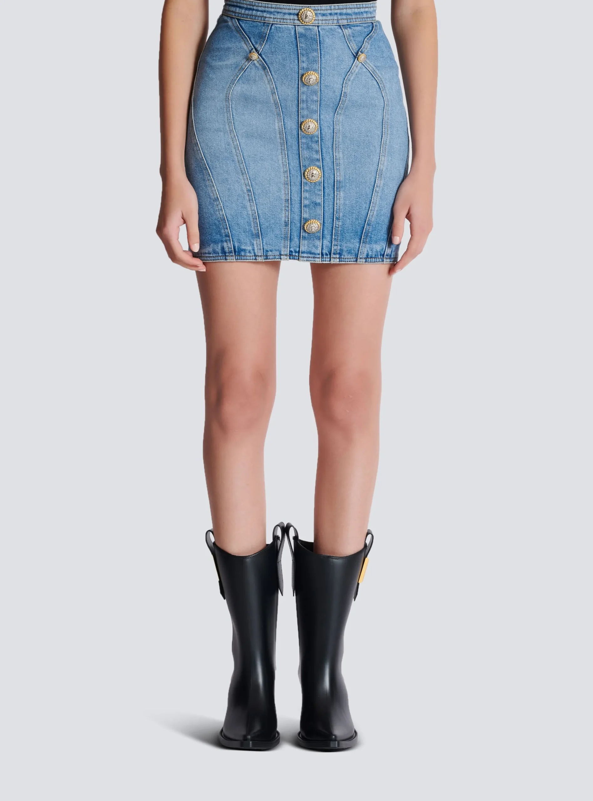 Buttoned Denim Skirt-Balmain Hot