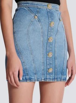 Buttoned Denim Skirt-Balmain Hot