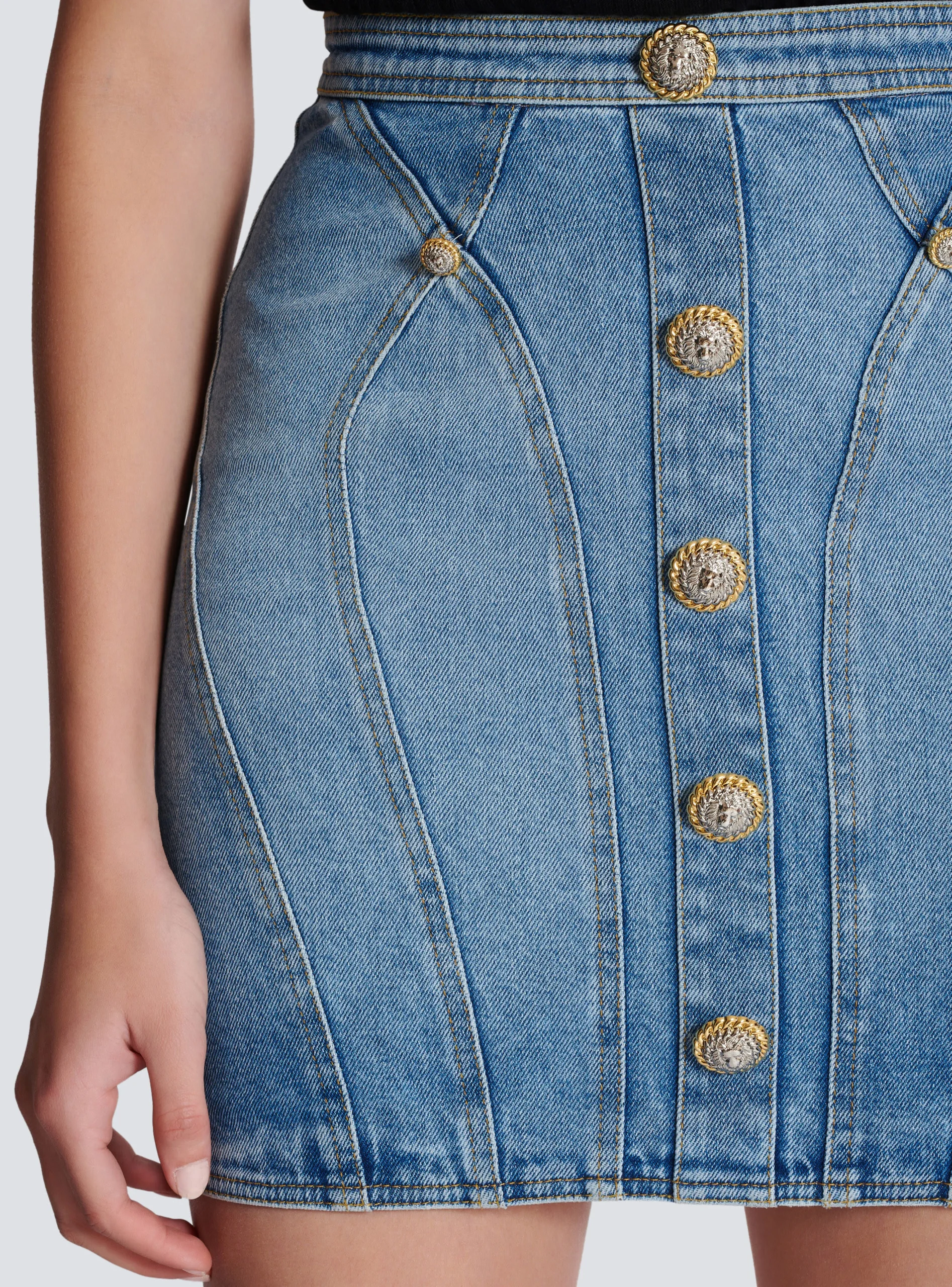 Buttoned Denim Skirt-Balmain Hot