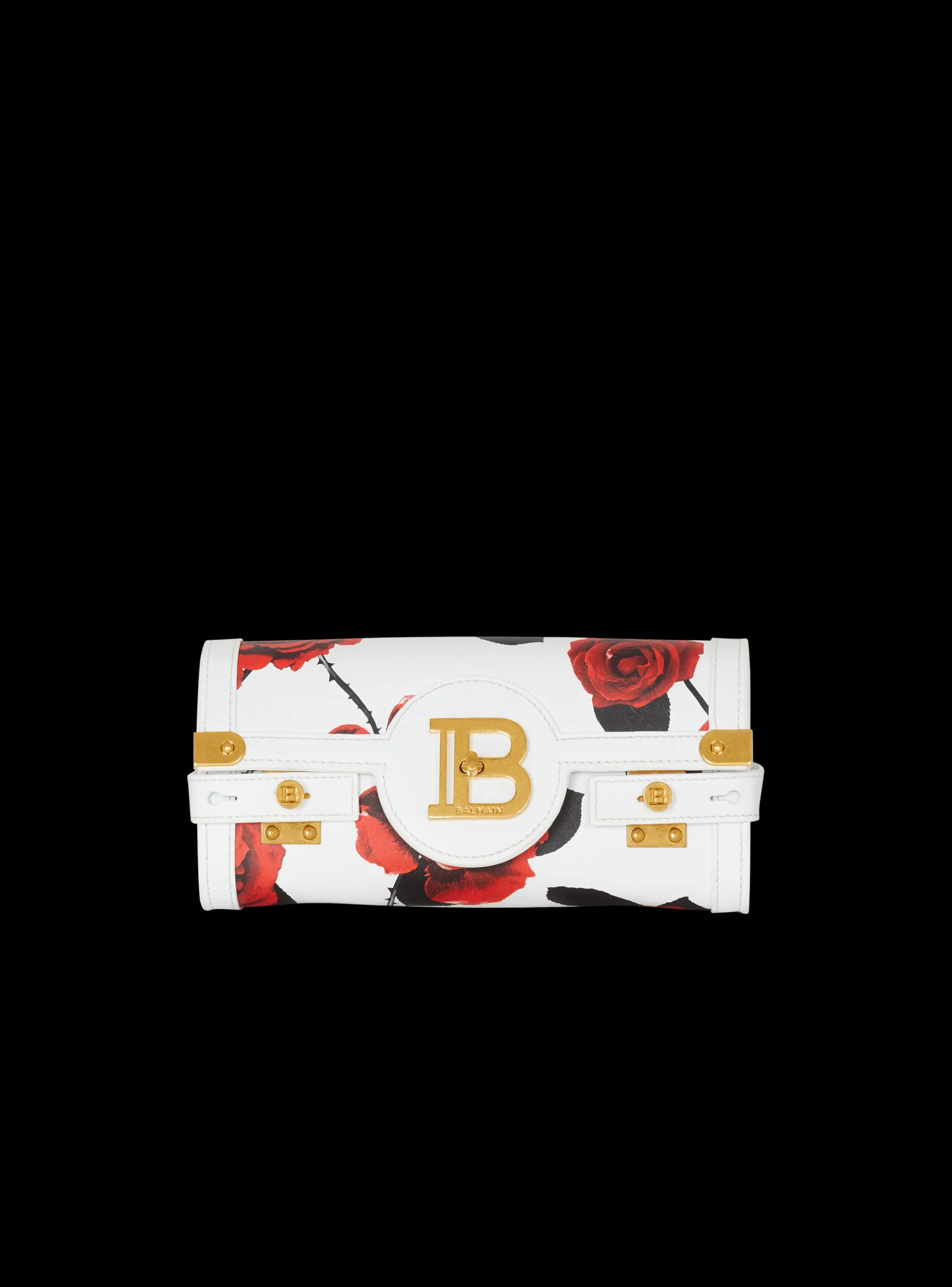 Calfskin B-Buzz Pouch 23 With A Roses Print And Embossed Grid Motif-Balmain Online