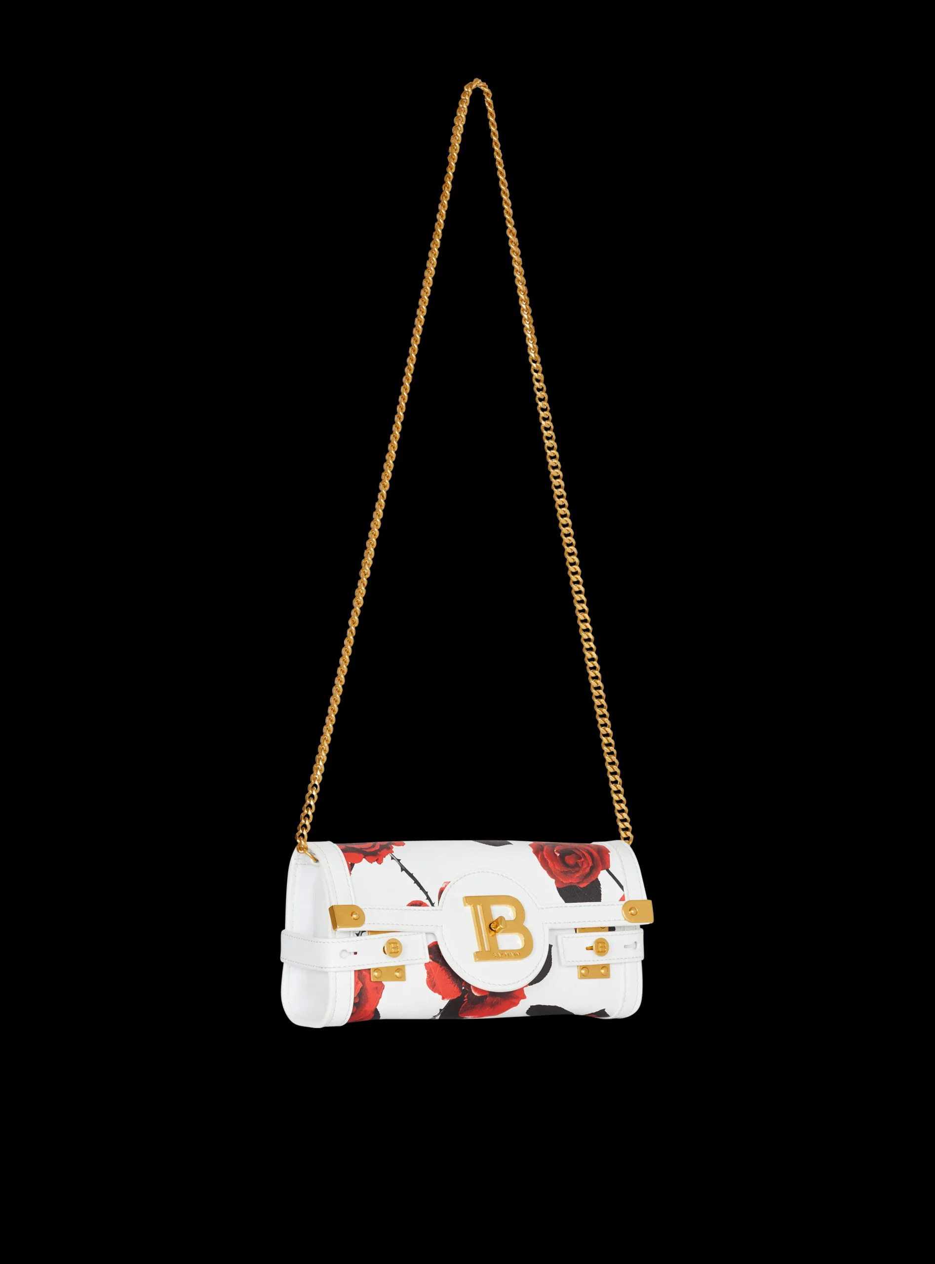 Calfskin B-Buzz Pouch 23 With A Roses Print And Embossed Grid Motif-Balmain Online