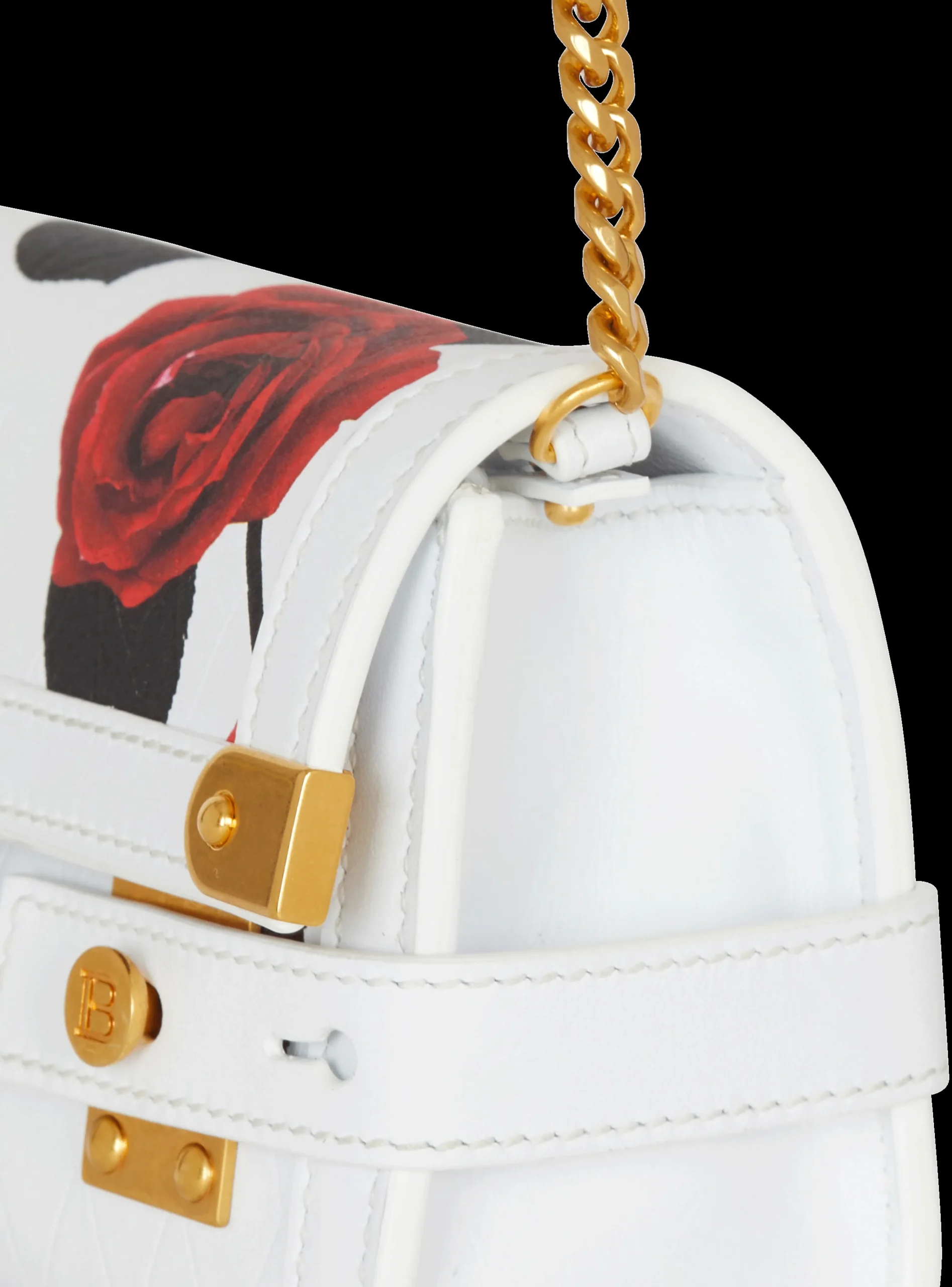 Calfskin B-Buzz Pouch 23 With A Roses Print And Embossed Grid Motif-Balmain Online