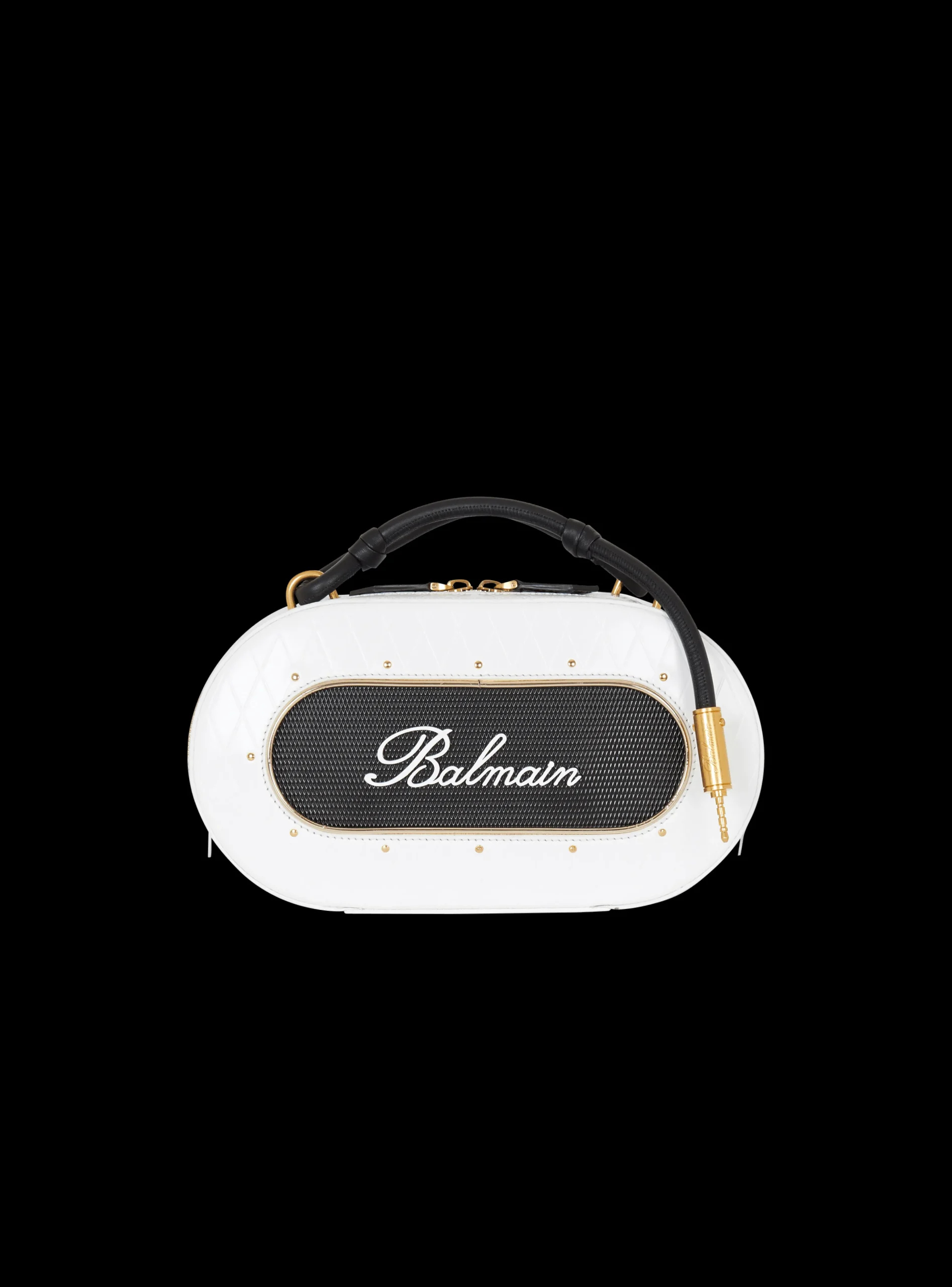 Calfskin Radio Bag With Signature And Embossed Grid Motif-Balmain Fashion