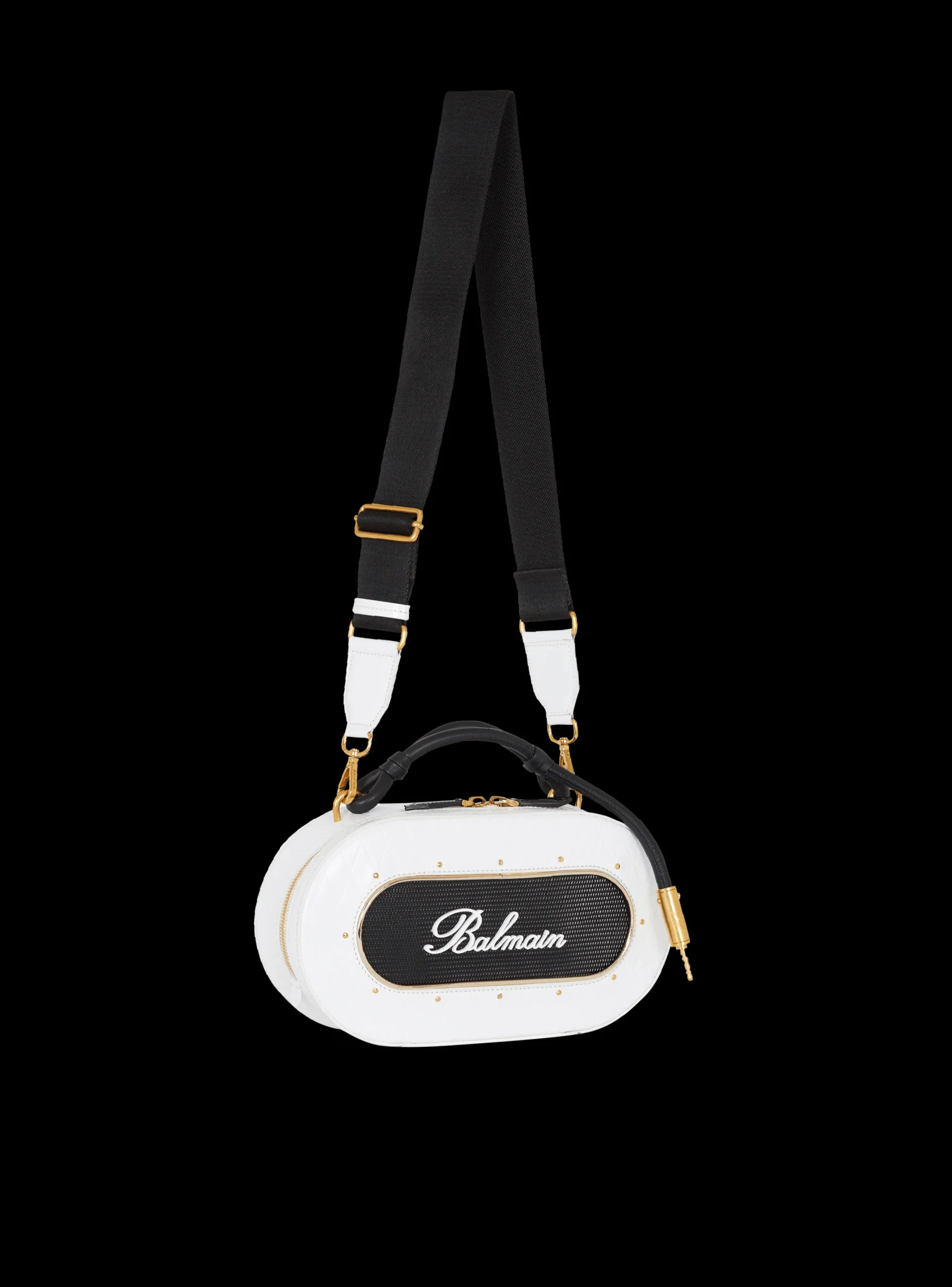 Calfskin Radio Bag With Signature And Embossed Grid Motif-Balmain Fashion