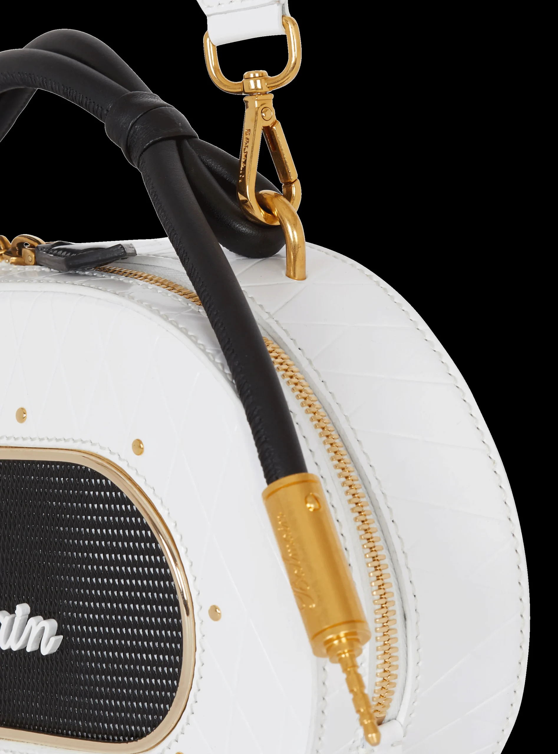 Calfskin Radio Bag With Signature And Embossed Grid Motif-Balmain Fashion