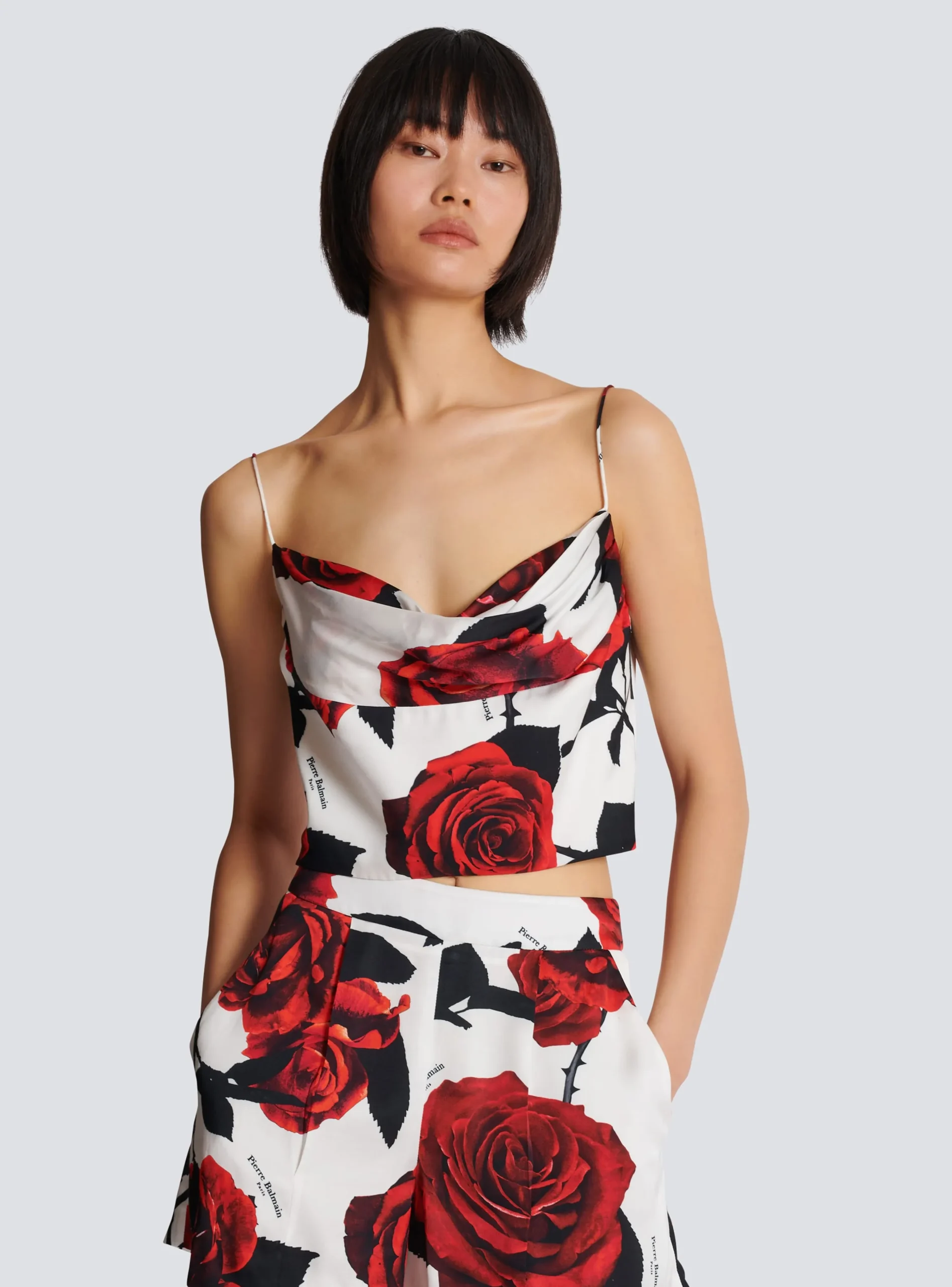 Cami Top With Roses Print-Balmain Cheap