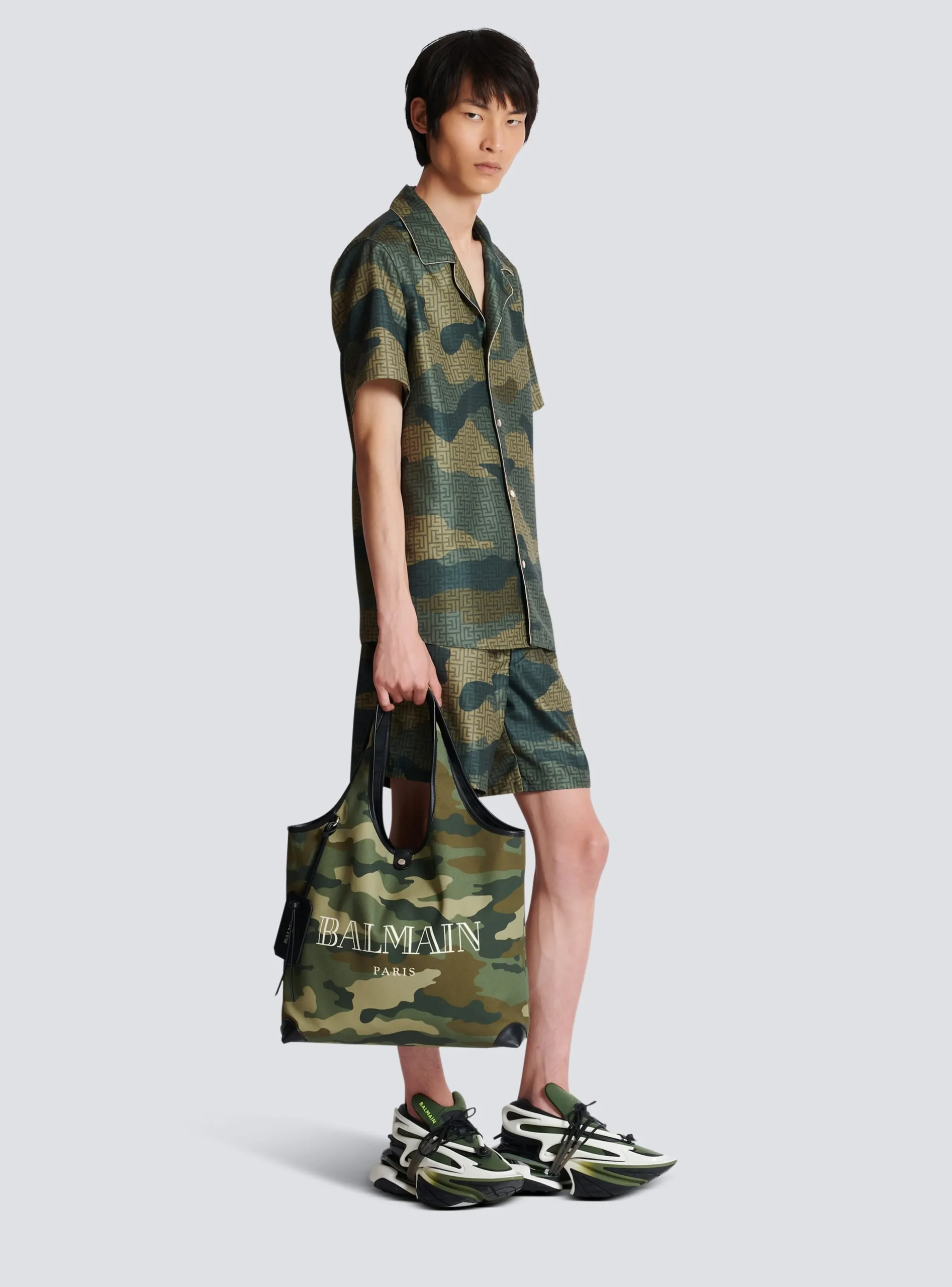 Camouflage Canvas B-Army Grocery Bag With Vintage Logo-Balmain Cheap