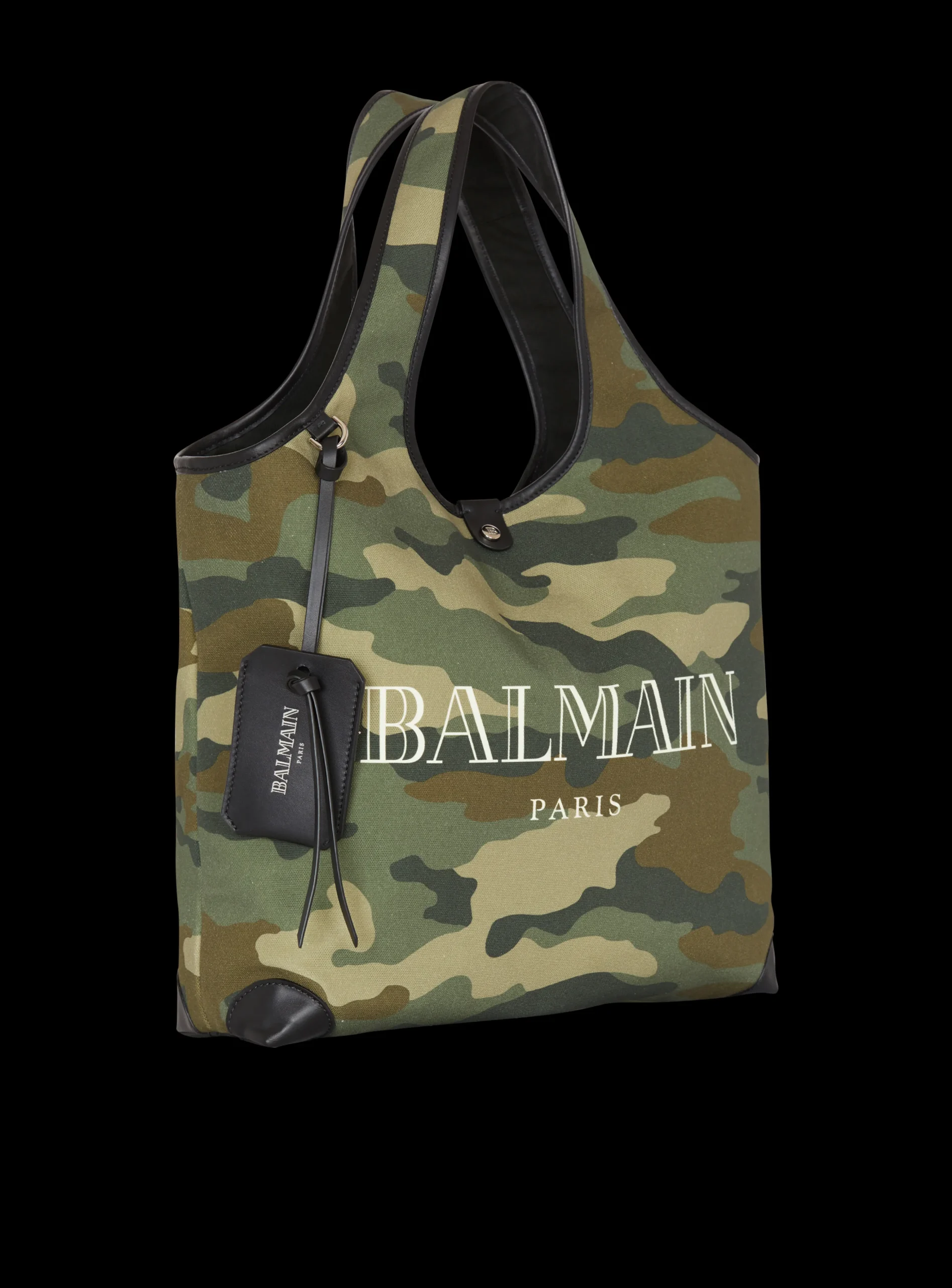 Camouflage Canvas B-Army Grocery Bag With Vintage Logo-Balmain Cheap