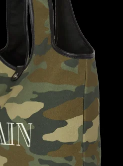 Camouflage Canvas B-Army Grocery Bag With Vintage Logo-Balmain Cheap