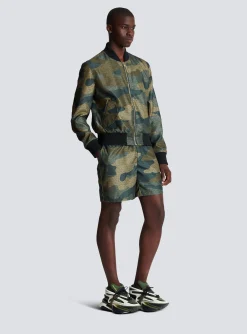 Camouflage Monogrammed Shantung Bomber Jacket-Balmain Outlet