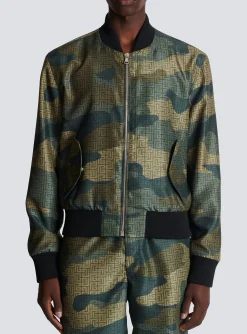 Camouflage Monogrammed Shantung Bomber Jacket-Balmain Outlet