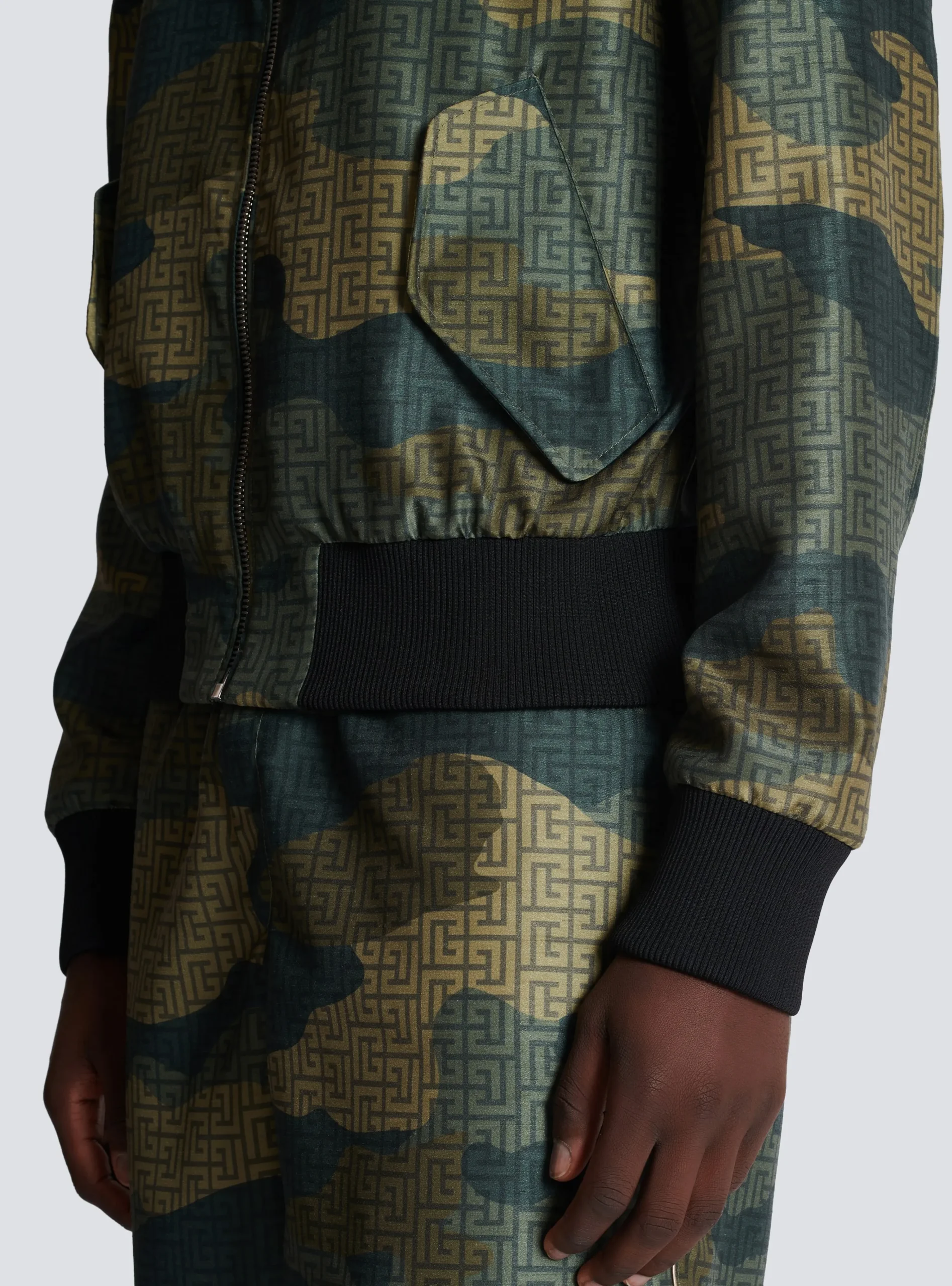 Camouflage Monogrammed Shantung Bomber Jacket-Balmain Outlet