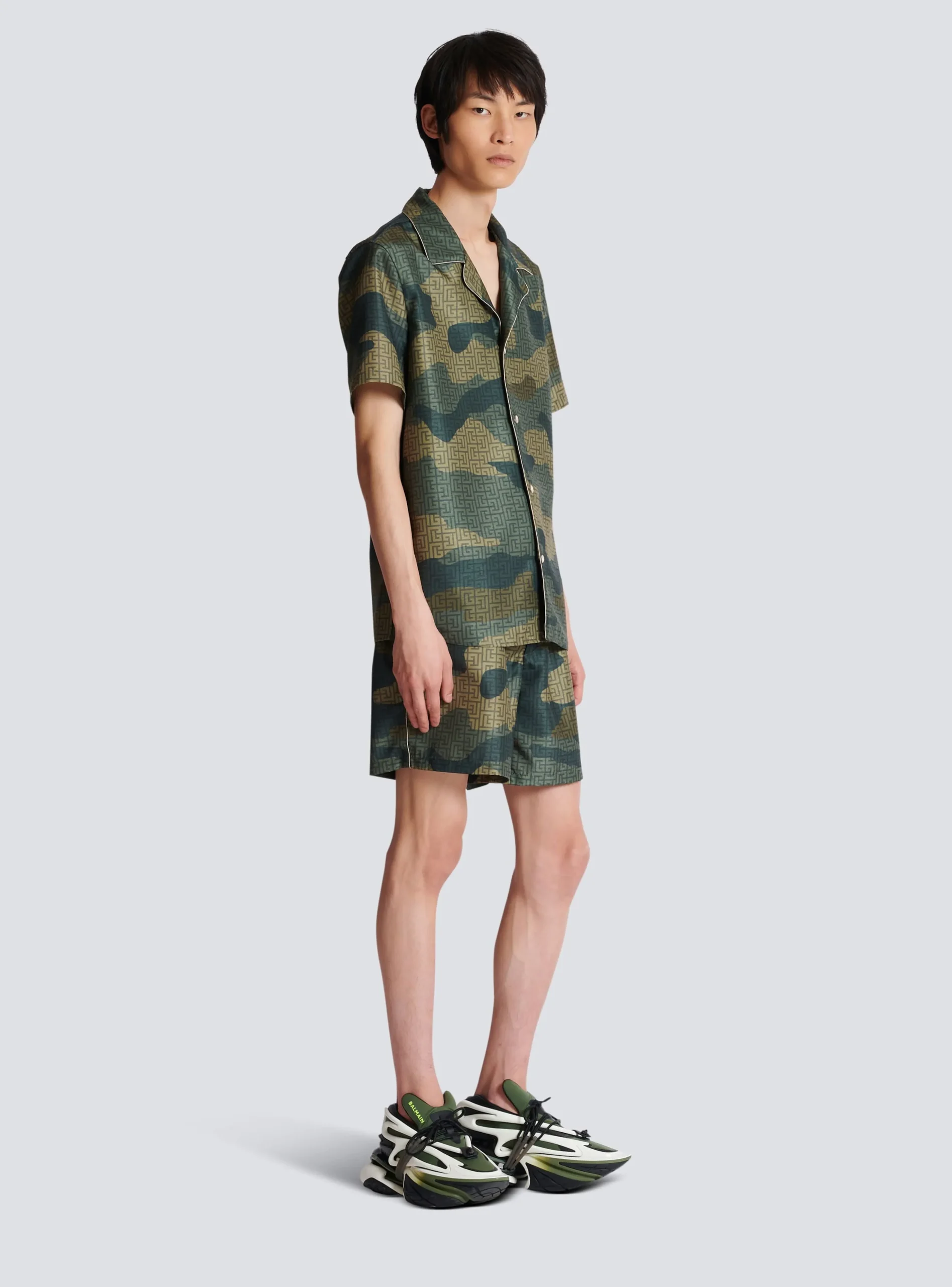 Camouflage Monogrammed Shantung Short-sleeved Shirt-Balmain Cheap
