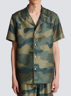 Camouflage Monogrammed Shantung Short-sleeved Shirt-Balmain Cheap