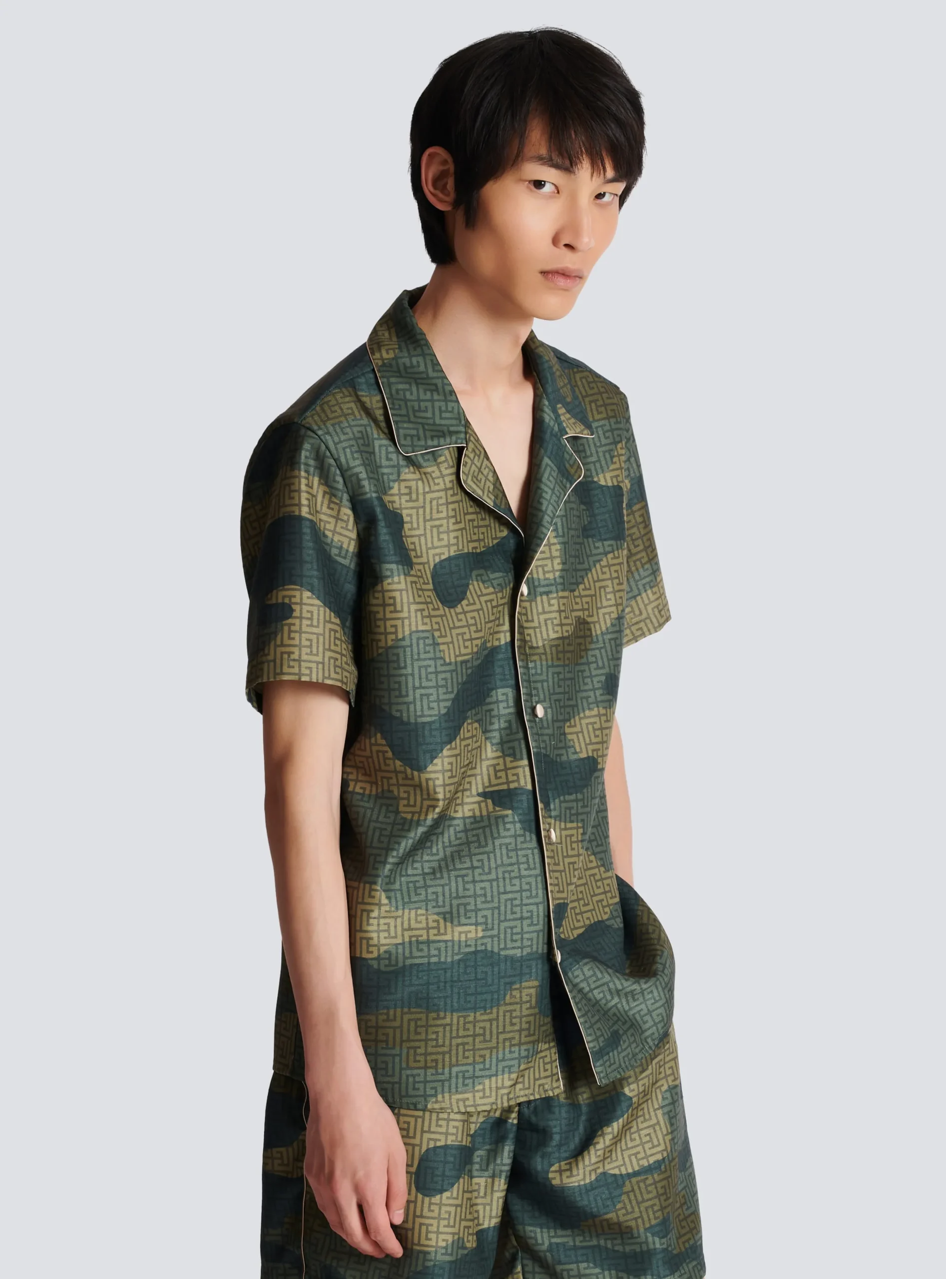 Camouflage Monogrammed Shantung Short-sleeved Shirt-Balmain Cheap