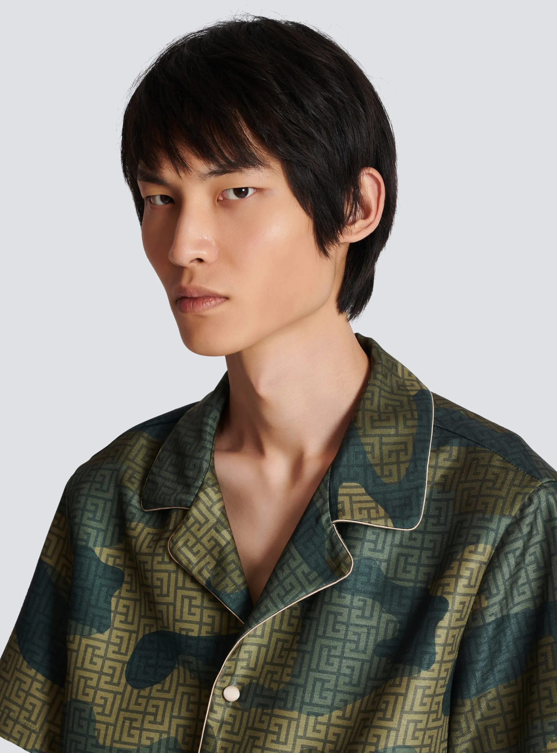 Camouflage Monogrammed Shantung Short-sleeved Shirt-Balmain Cheap