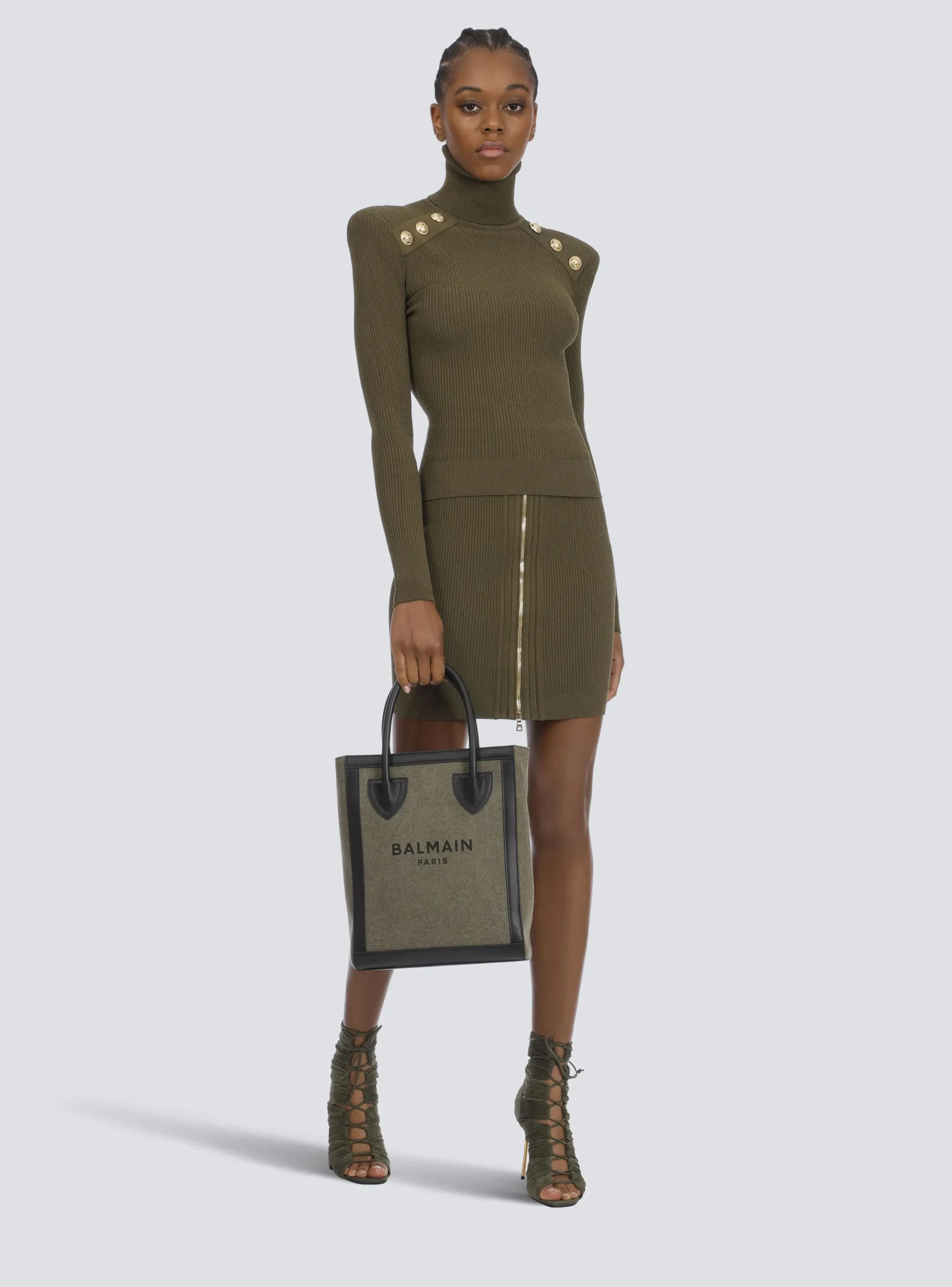 Canvas B-Army 26 Bag With Leather Panels-Balmain Fashion