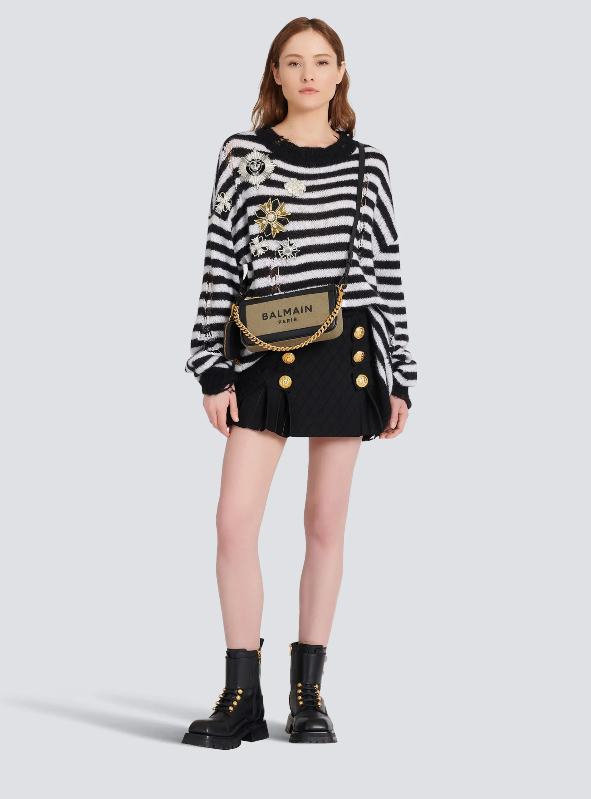 Canvas B-Army Clutch Bag With Leather Panels-Balmain Online