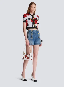 Canvas B-Army Shoulder Bag With A Roses Print-Balmain Store