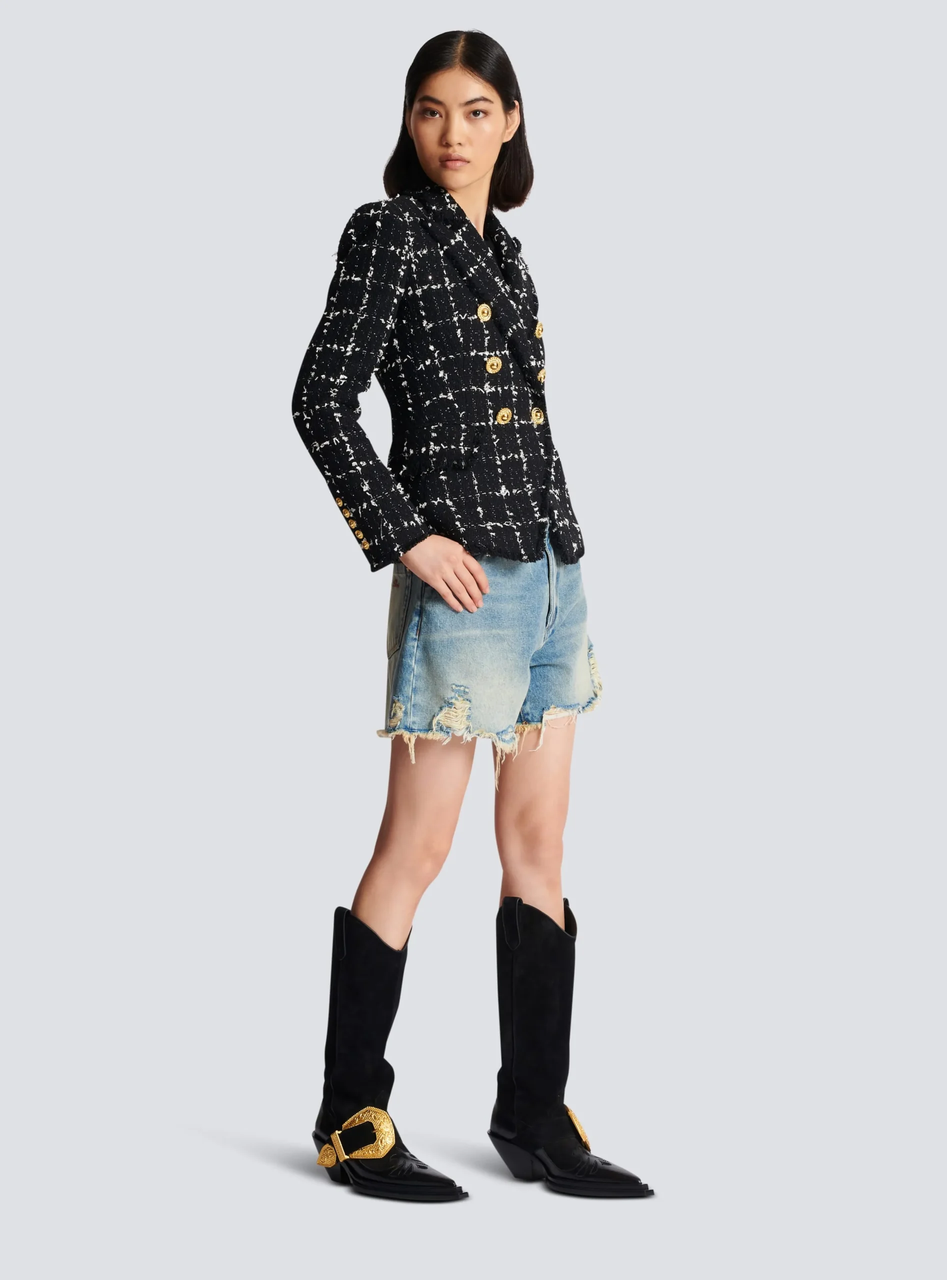 Check Tweed 6-button Jacket-Balmain Flash Sale