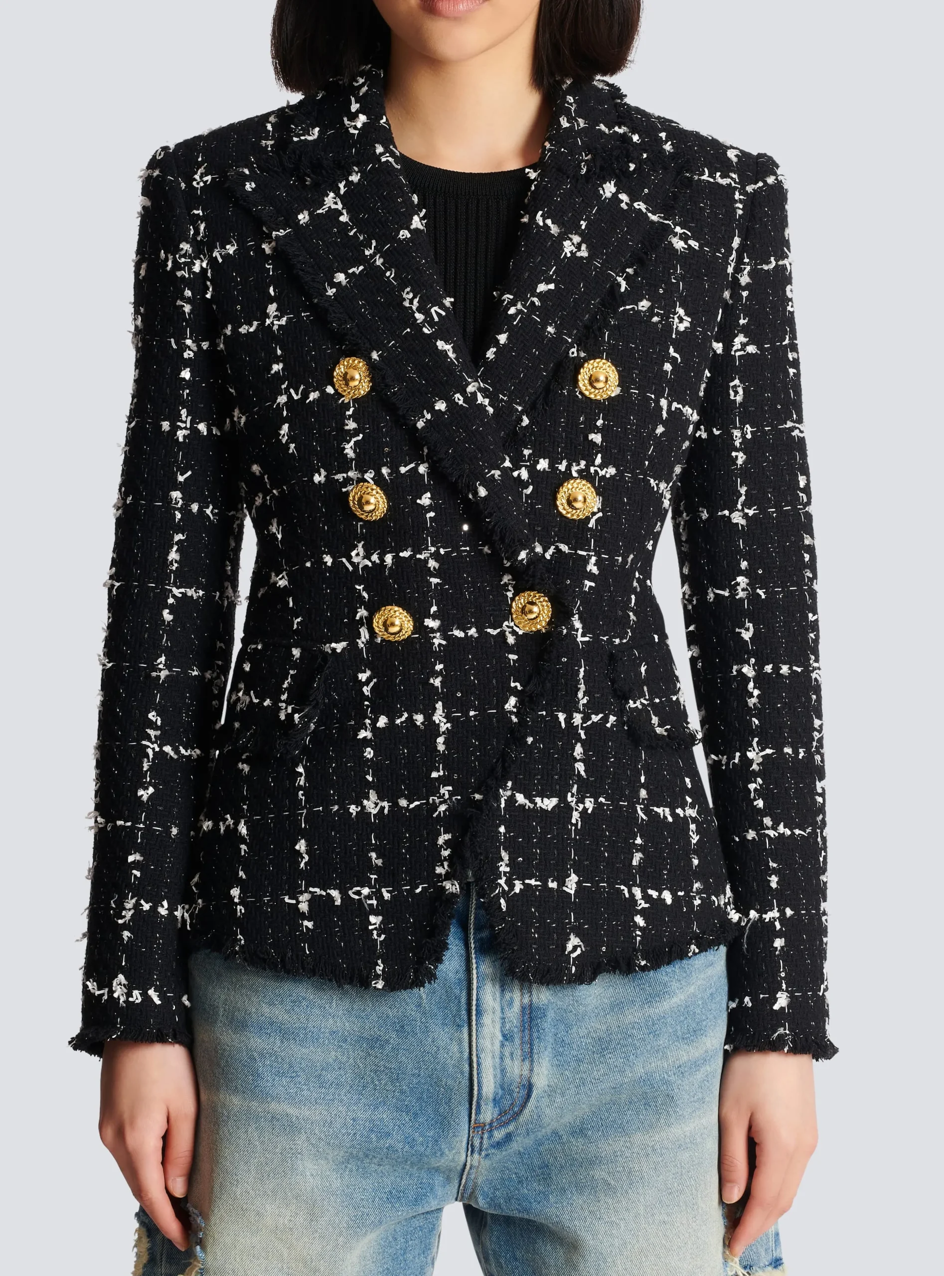 Check Tweed 6-button Jacket-Balmain Flash Sale