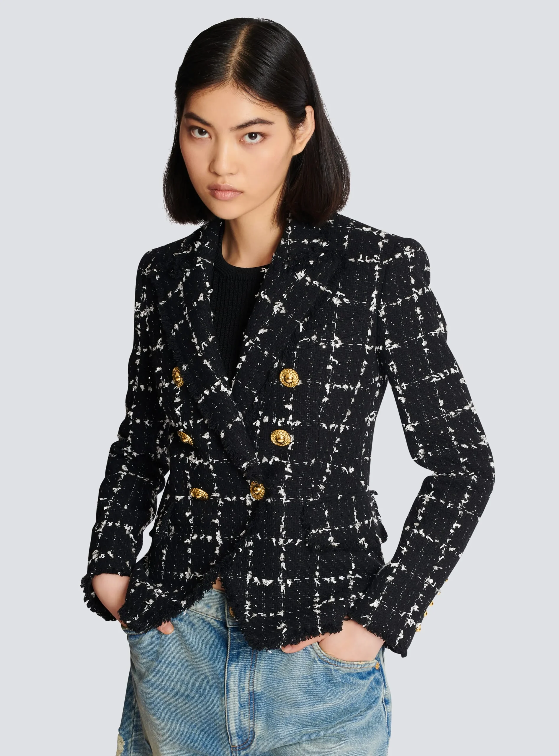 Check Tweed 6-button Jacket-Balmain Flash Sale