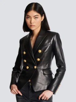 Classic 6-button Leather Jacket-Balmain Cheap