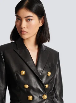 Classic 6-button Leather Jacket-Balmain Cheap