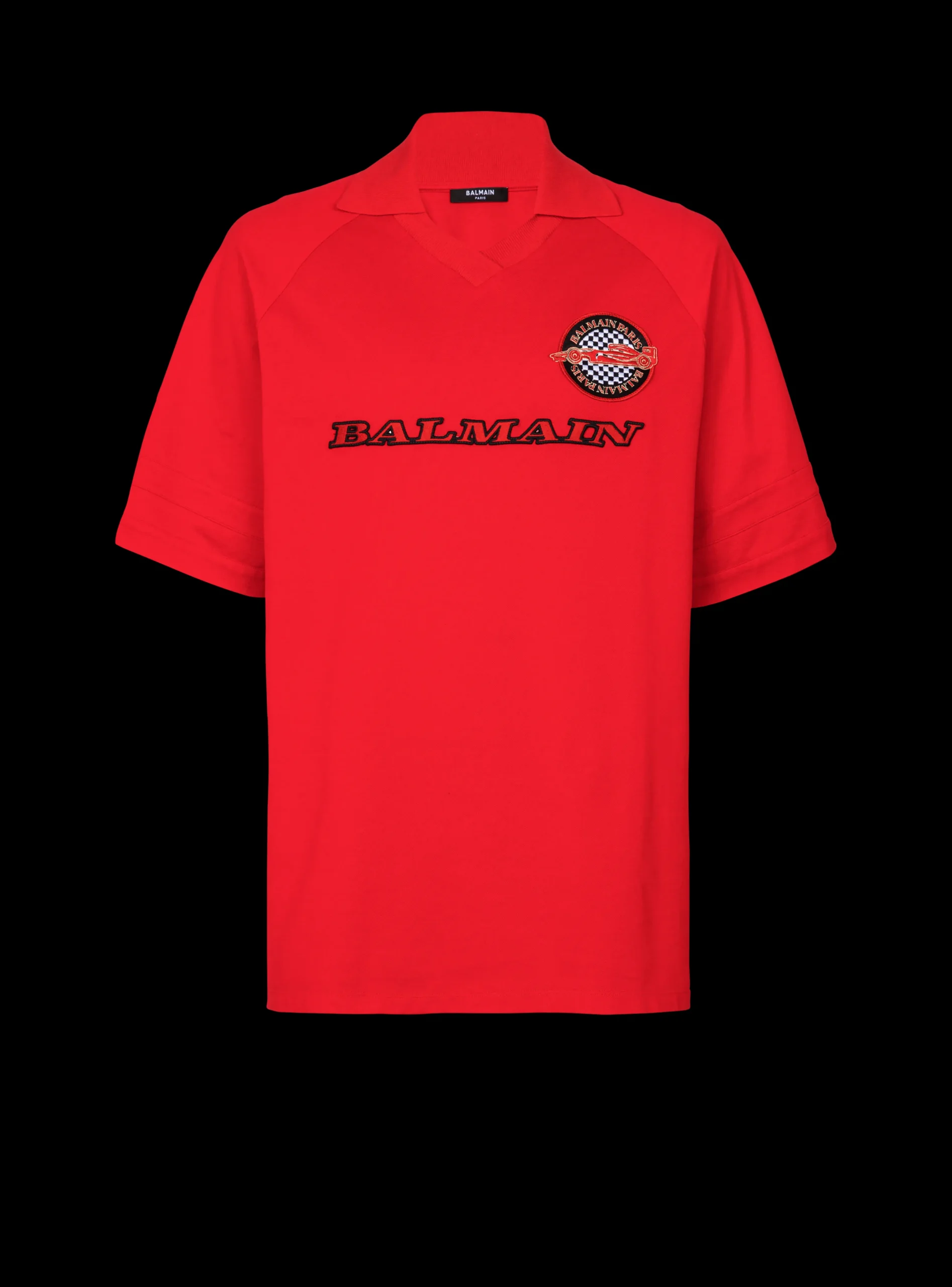Cotton Piqué Polo Shirt With Racing Embroidery-Balmain Best
