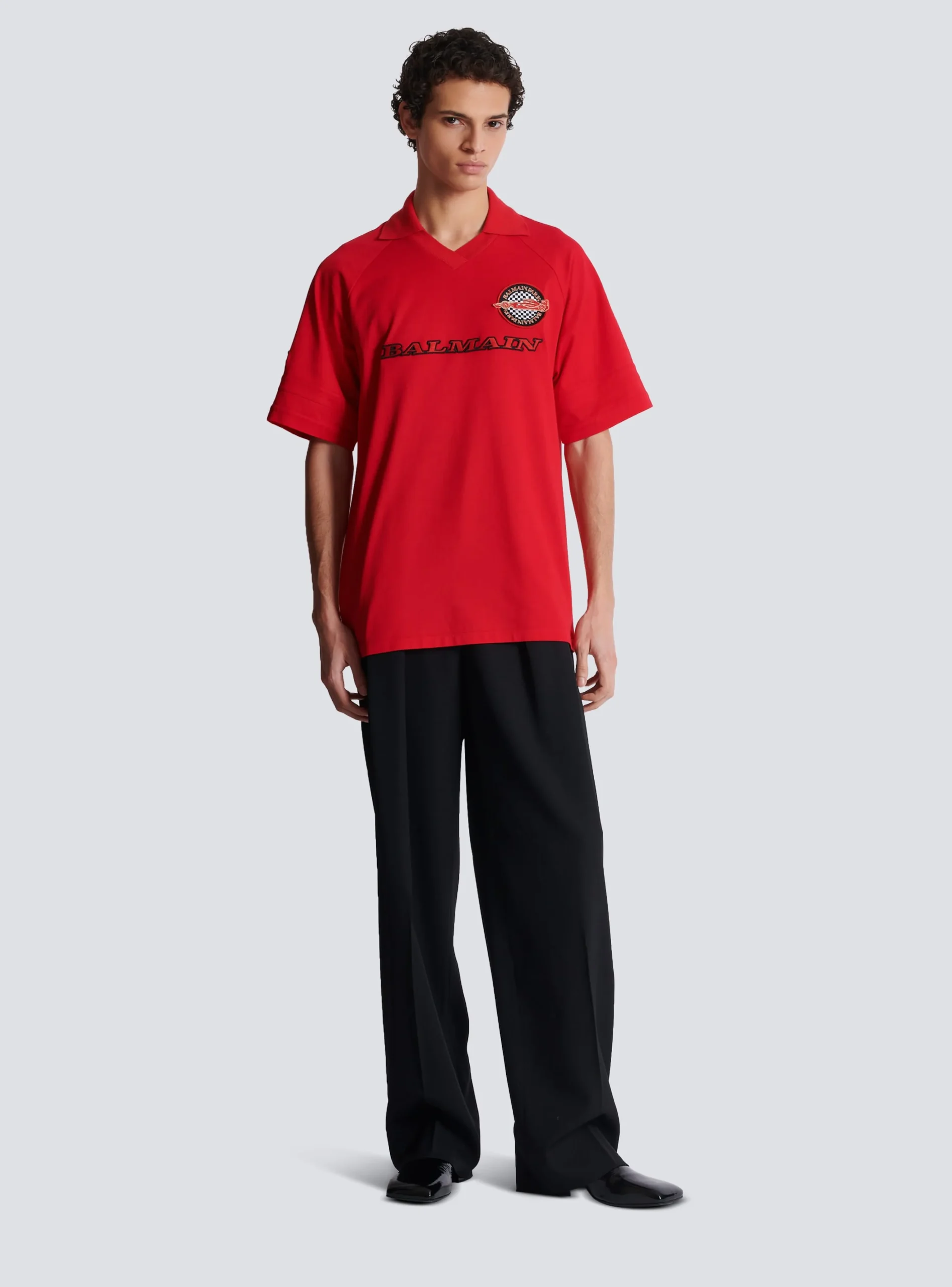 Cotton Piqué Polo Shirt With Racing Embroidery-Balmain Best