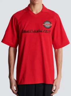 Cotton Piqué Polo Shirt With Racing Embroidery-Balmain Best