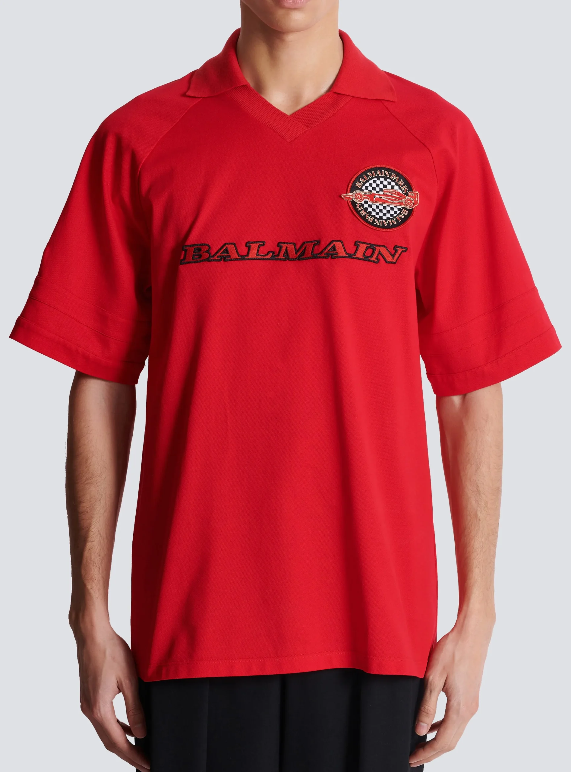 Cotton Piqué Polo Shirt With Racing Embroidery-Balmain Best