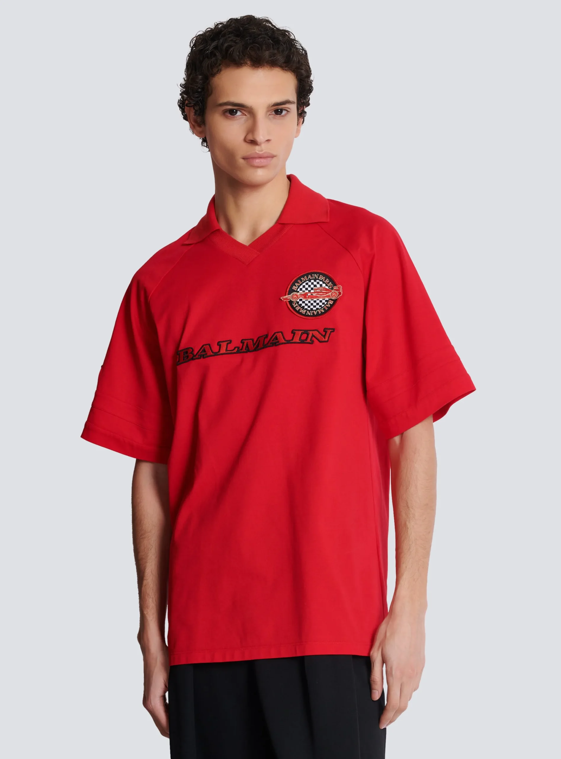 Cotton Piqué Polo Shirt With Racing Embroidery-Balmain Best