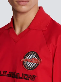 Cotton Piqué Polo Shirt With Racing Embroidery-Balmain Best