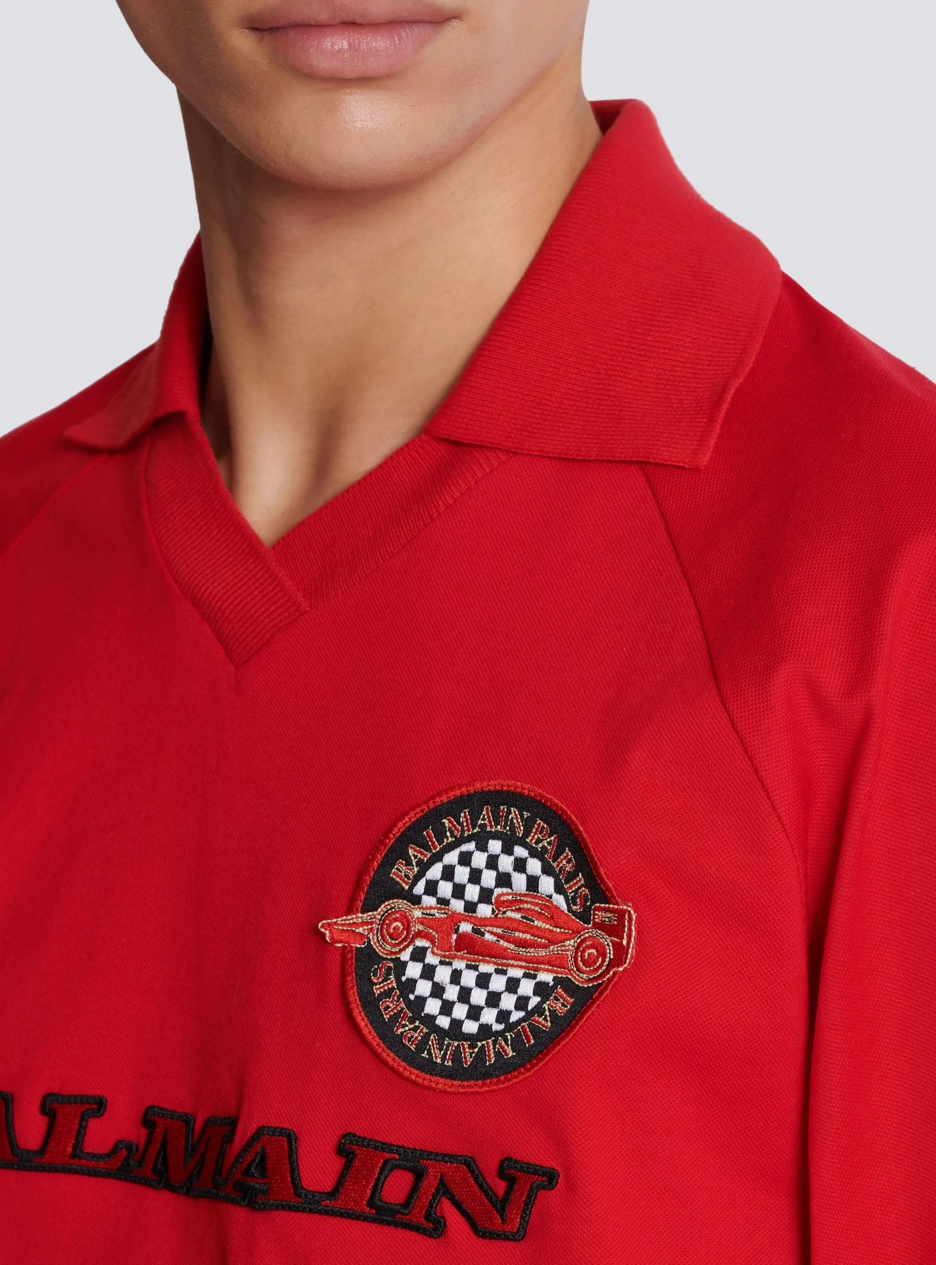 Cotton Piqué Polo Shirt With Racing Embroidery-Balmain Best